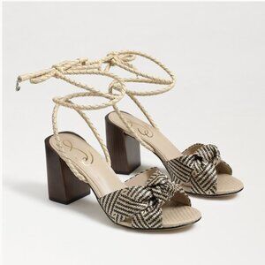 NWT SAM EDELMAN BODHI BLOCK HEEL IN NATURAL AND BLACK RAFFIA SZ 6 1/2